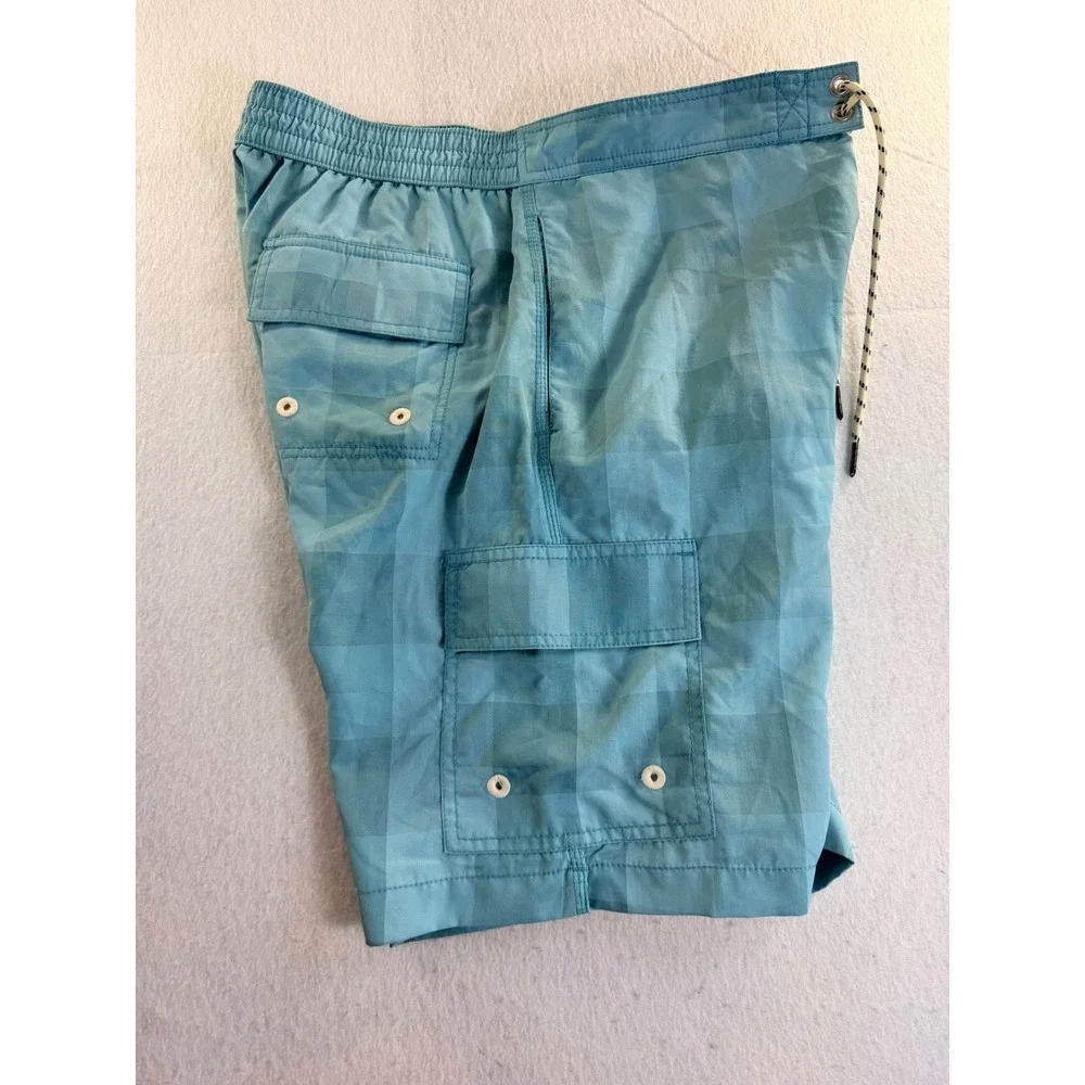 Tommy Bahama Mens Blue Tonal Checkered Cargo Swim Trunks Board Shorts Sz M
